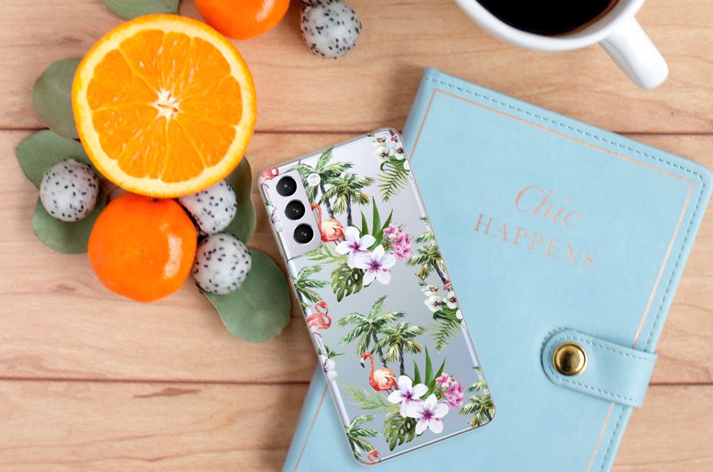 Samsung Galaxy S21 Plus TPU Hoesje Flamingo Palms