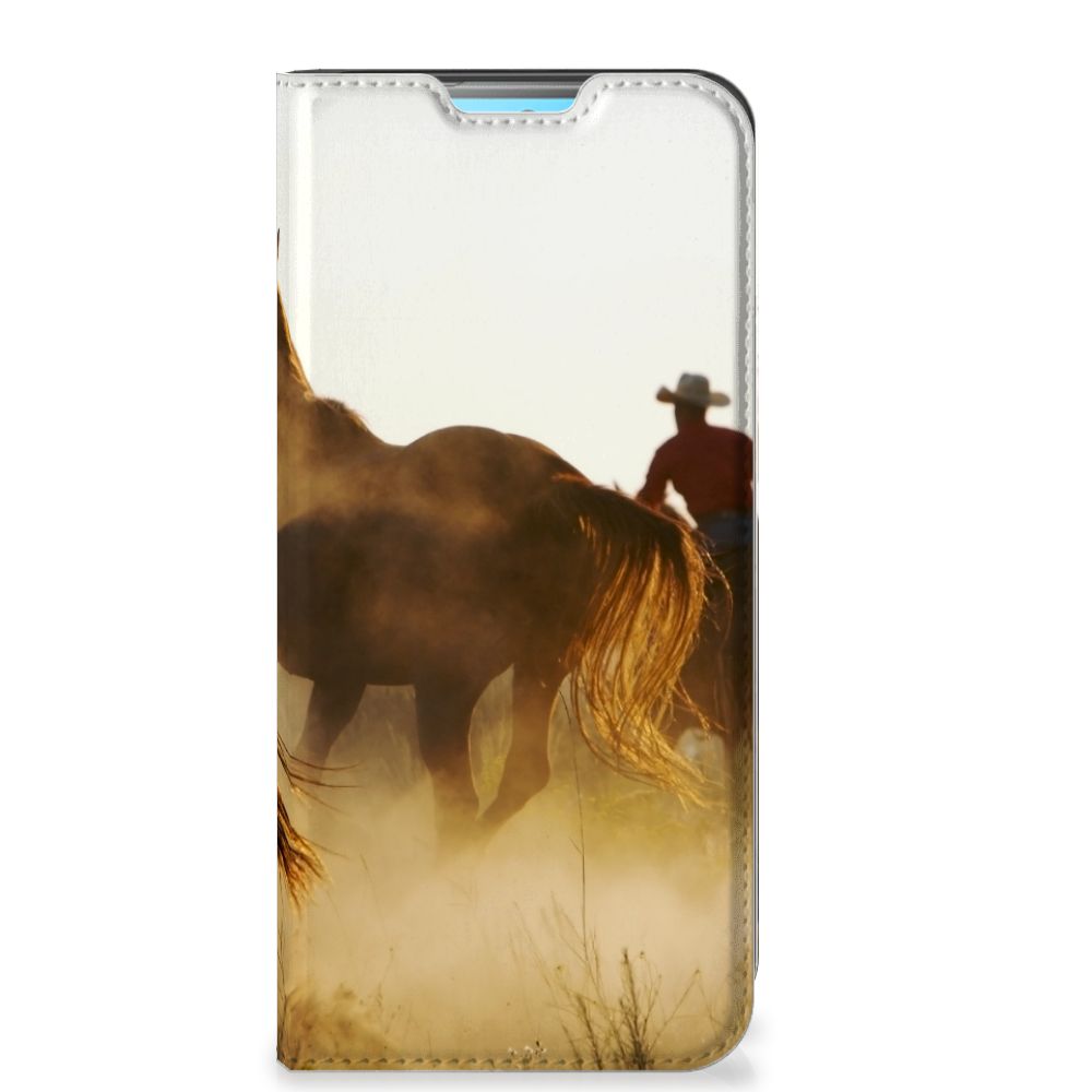 Xiaomi Redmi 10 Hoesje maken Design Cowboy met paardenprint en cowboy in de achtergrond