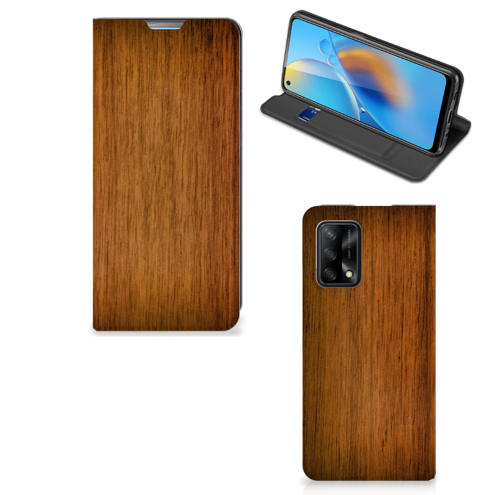 OPPO A74 4G Book Wallet Case Donker Hout - B2C Telecom