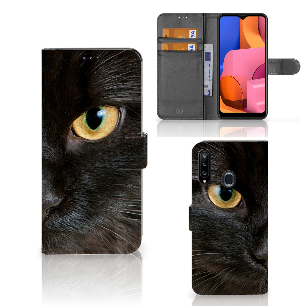 Samsung Galaxy A20s Telefoonhoesje met Pasjes Zwarte Kat