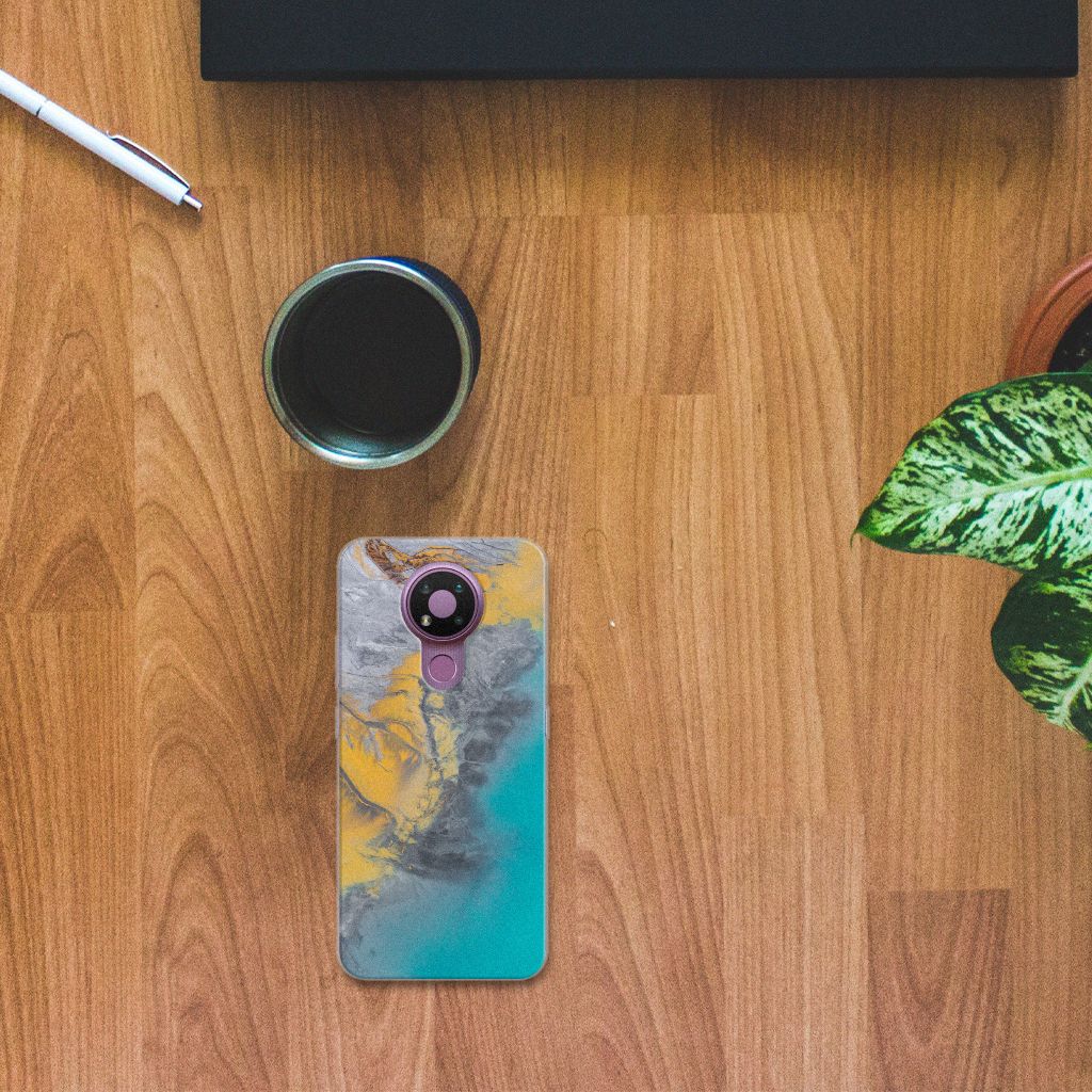 Nokia 3.4 TPU Siliconen Hoesje Marble Blue Gold B2C Telecom