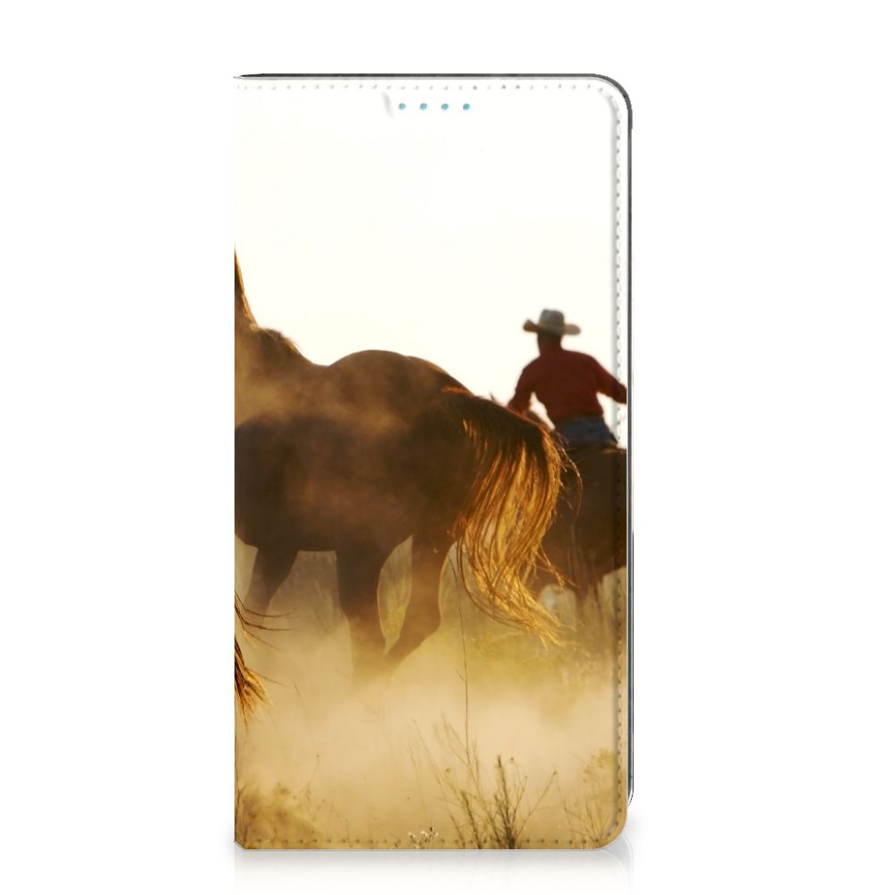 Samsung Galaxy A53 Hoesje maken Design Cowboy met paarden op de achtergrond, cowboy in zonsondergang.