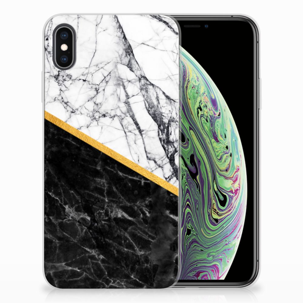 Apple iPhone Xs Max TPU Siliconen Hoesje Marmer Wit Zwart - Origineel Cadeau Man
