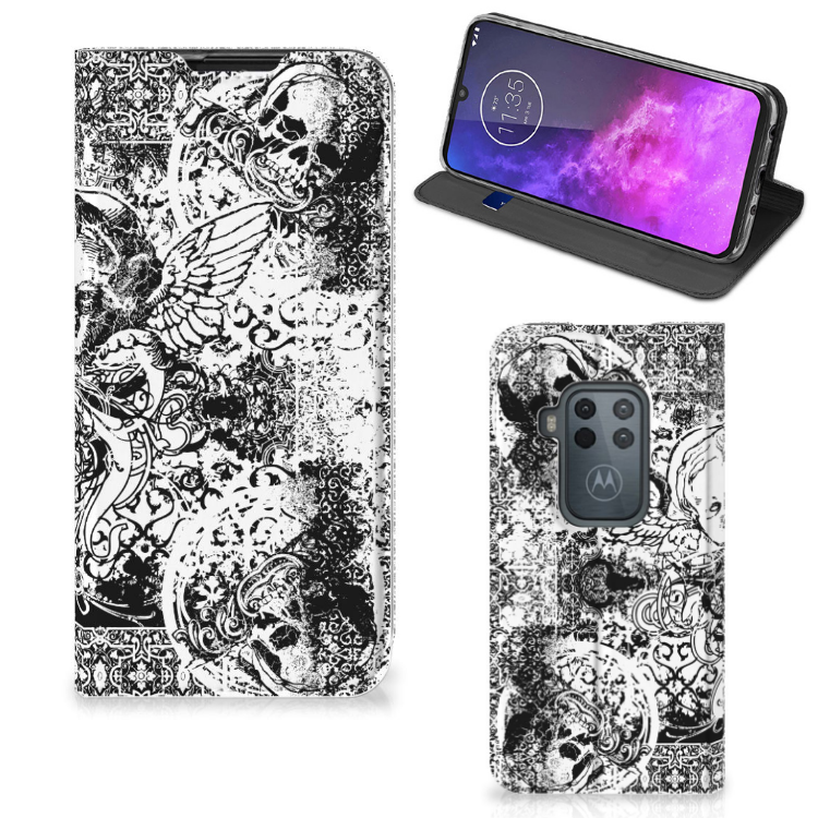 Mobiel BookCase Motorola One Zoom Skulls Angel - B2C Telecom