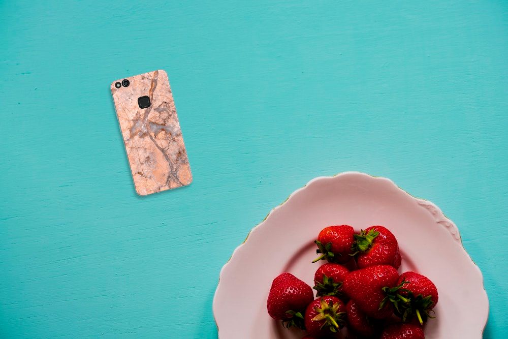 Huawei P10 Lite TPU Siliconen Hoesje Marmer Oranje