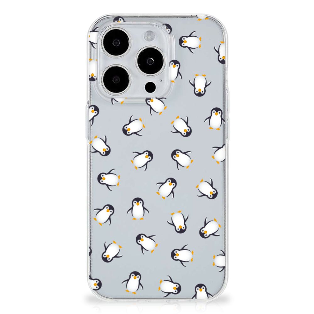 TPU bumper voor iPhone 15 Pro Max Pinguïn met schattige pinguïns 🐧 op een grijze achtergrond.