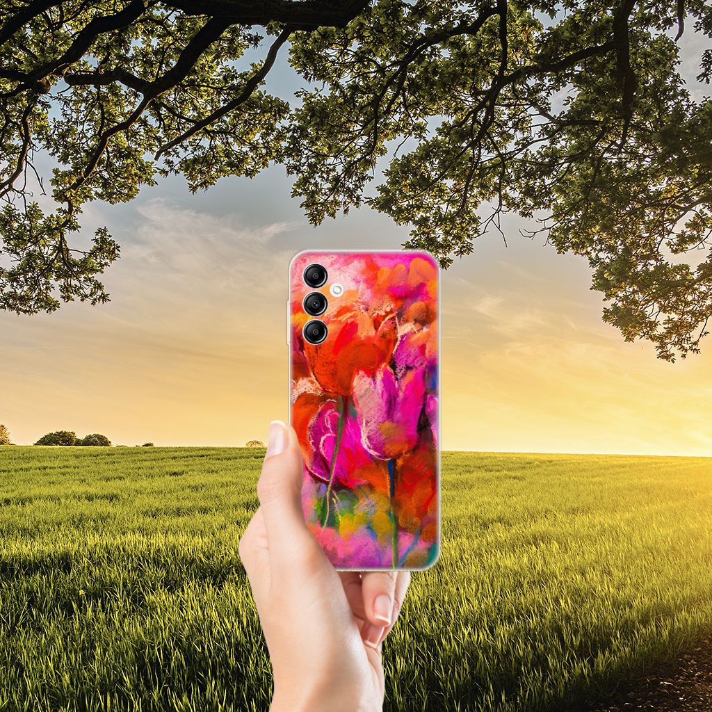 Hoesje maken Samsung Galaxy A14 5G Tulips met kleurrijke tulpenprint in de natuur.