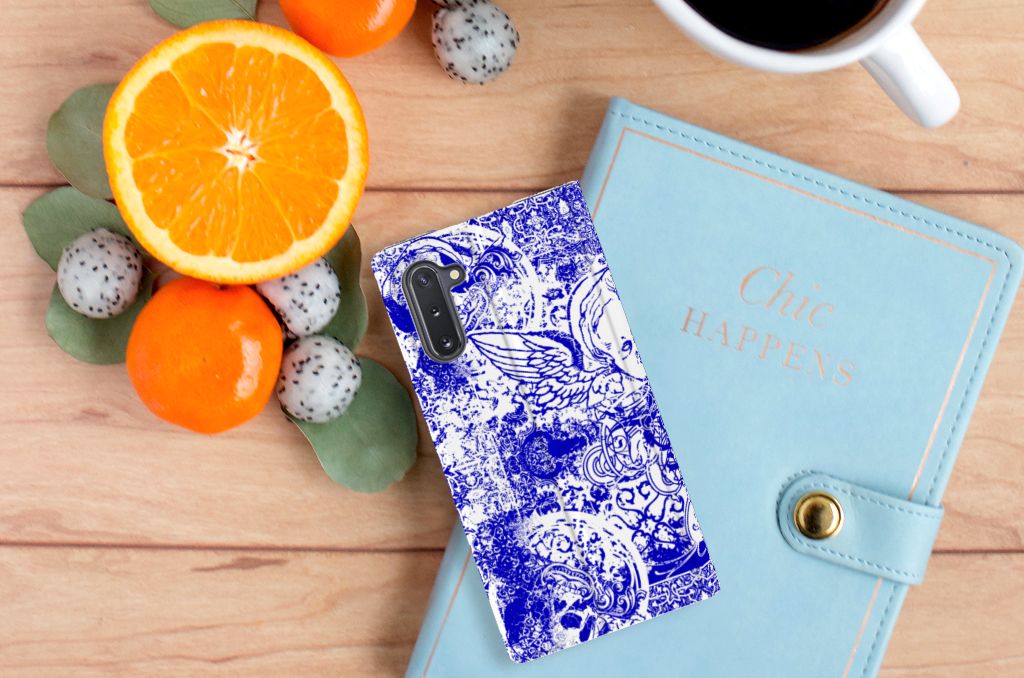 Mobiel BookCase Samsung Galaxy Note 10 Angel Skull Blauw