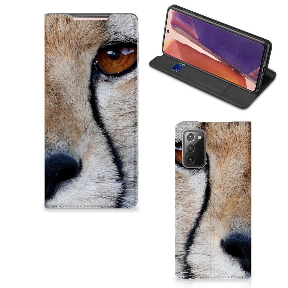 Samsung Galaxy Note20 Hoesje maken Cheetah met close-up van een cheetah gezicht op een stand case.