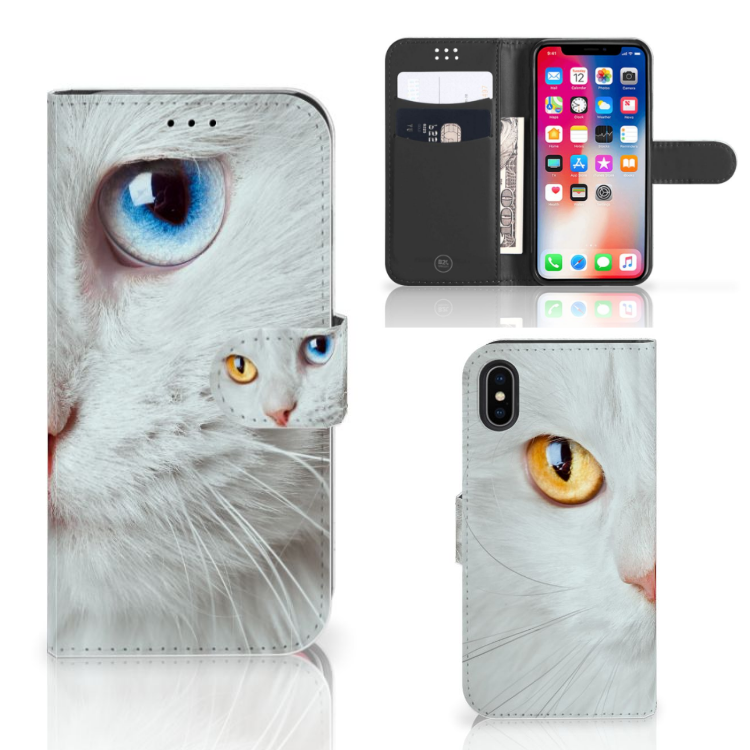 Apple iPhone X | Xs Telefoonhoesje met Pasjes Witte Kat