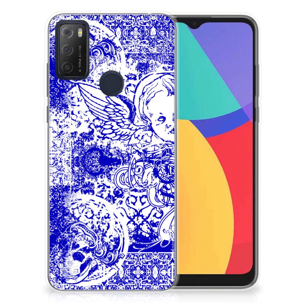 Silicone Back Case Alcatel 1S (2021) Angel Skull Blauw