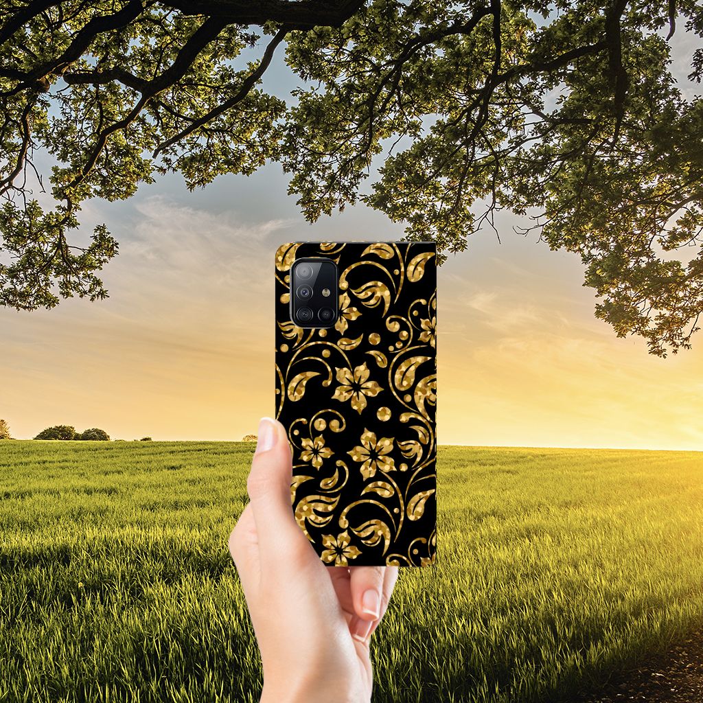 Samsung Galaxy A71 Smart Cover Gouden Bloemen - B2C Telecom
