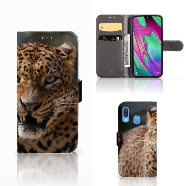 Samsung Galaxy A40 Telefoonhoesje met Pasjes Luipaard