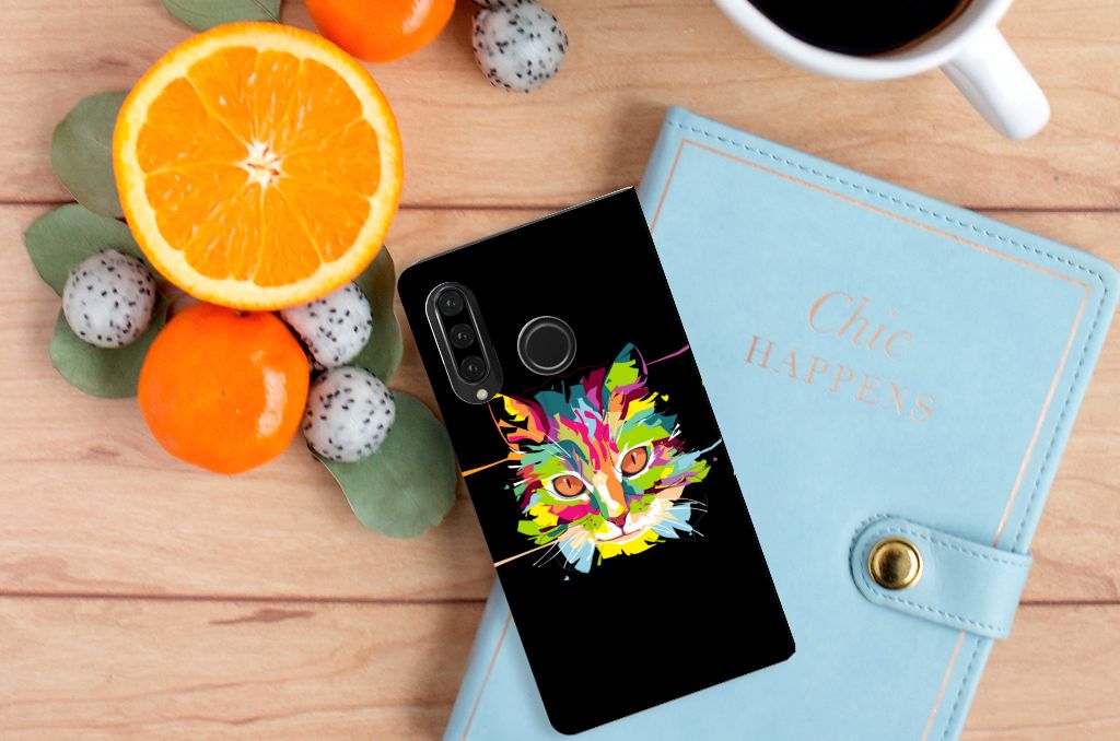 Huawei P30 Lite New Edition Magnet Case Cat Color