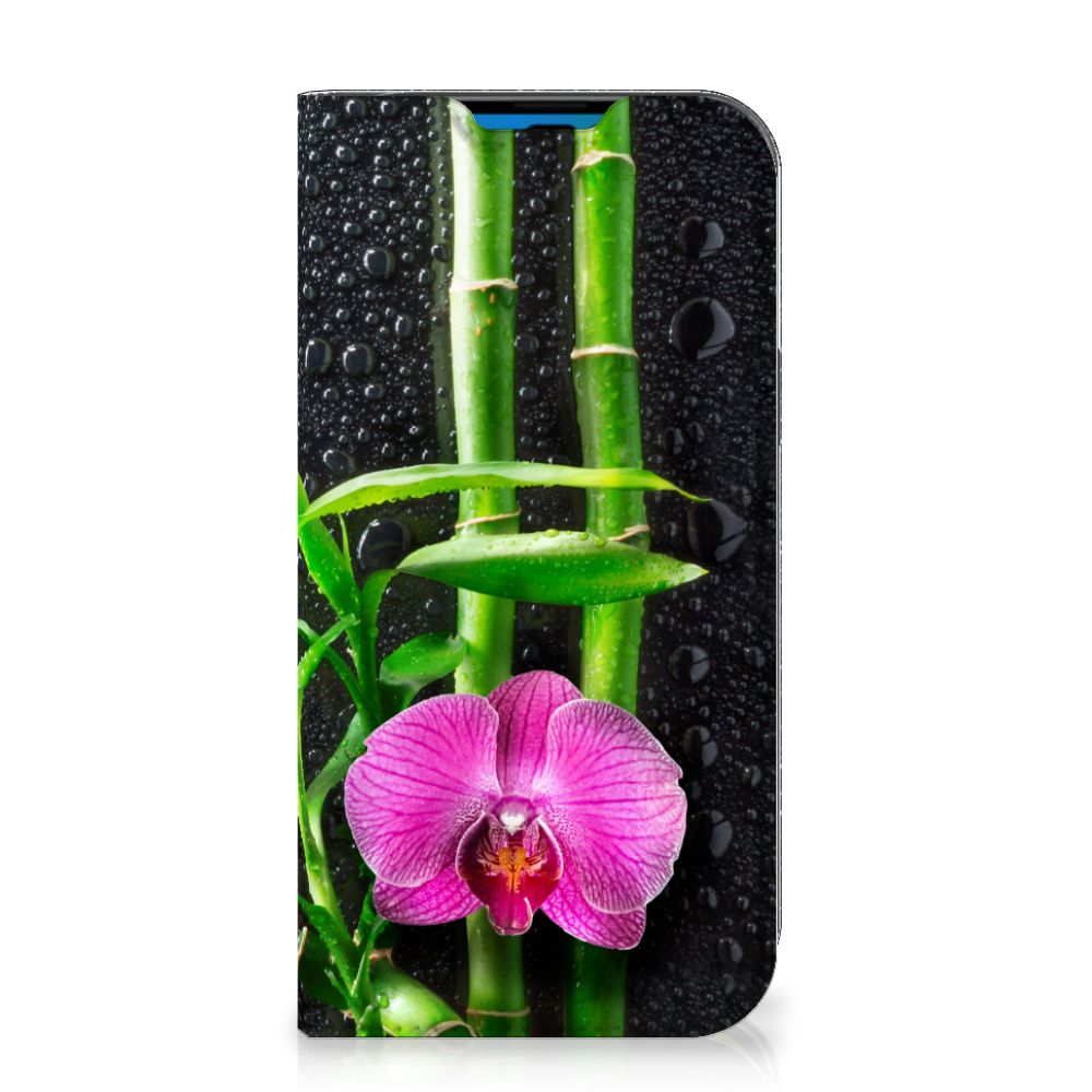 iPhone 14 Pro Smart Cover Orchidee met een prachtige orchidee en bamboe als ontwerp đ¸