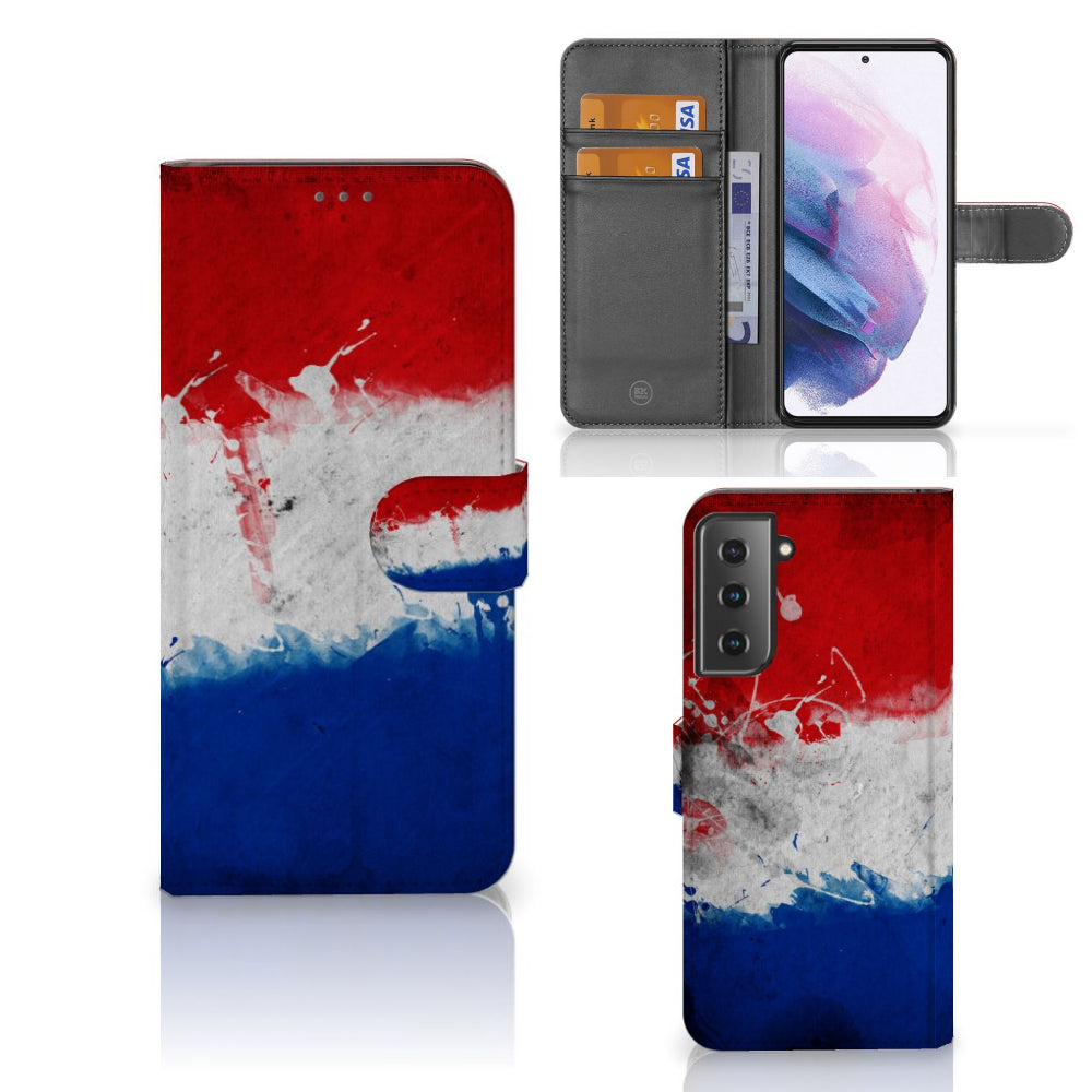 Samsung Galaxy S21 Plus Bookstyle Case Nederland met artistiek design van de Nederlandse vlag.