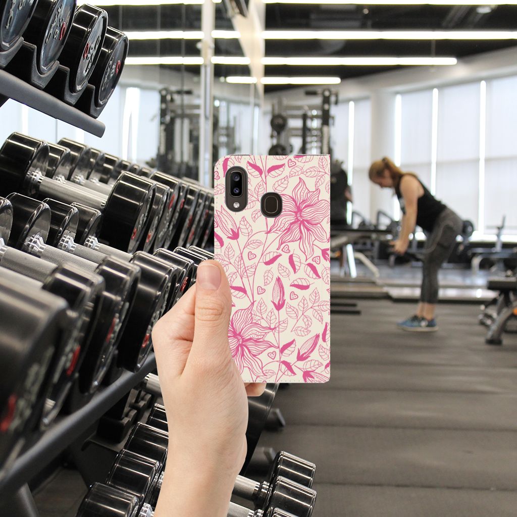 Samsung Galaxy A30 Smart Cover Pink Flowers