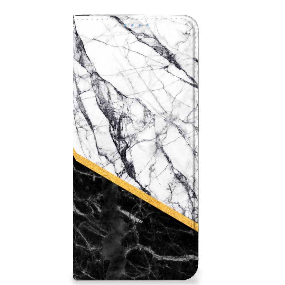 OPPO Reno8 Standcase Marmer Wit Zwart - Origineel Cadeau Man - B2C Telecom