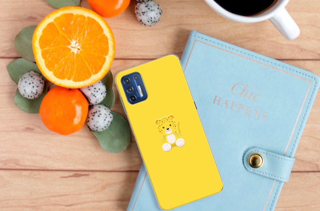 Motorola Moto G9 Plus Telefoonhoesje met Naam Baby Leopard