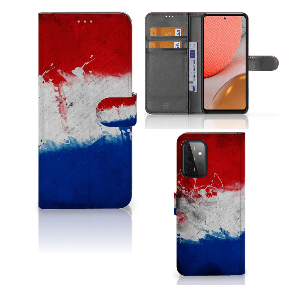 Samsung Galaxy A72 Bookstyle Case Nederland met artistiek ontwerp van de Nederlandse vlag.