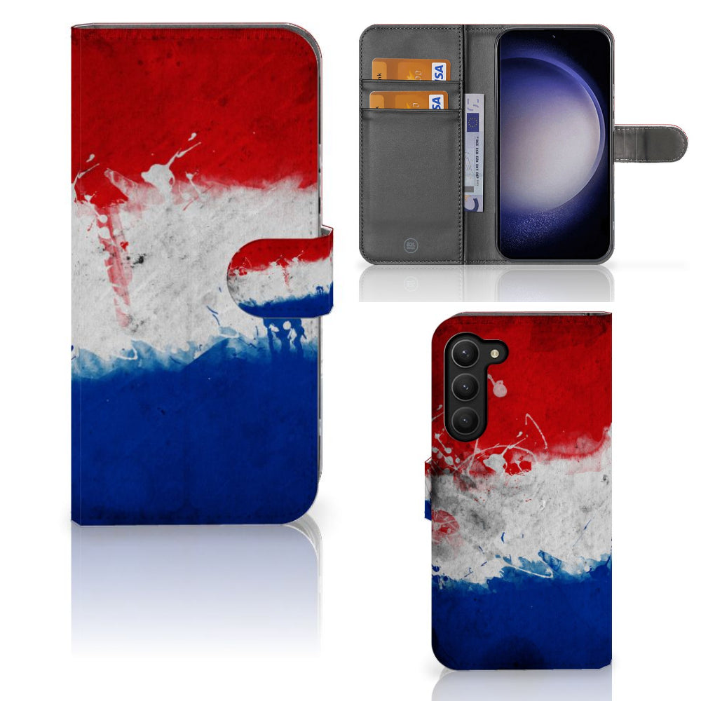 Samsung Galaxy S23 Plus Bookstyle Case Nederland met Nederlandse vlag design voor stijl en bescherming.