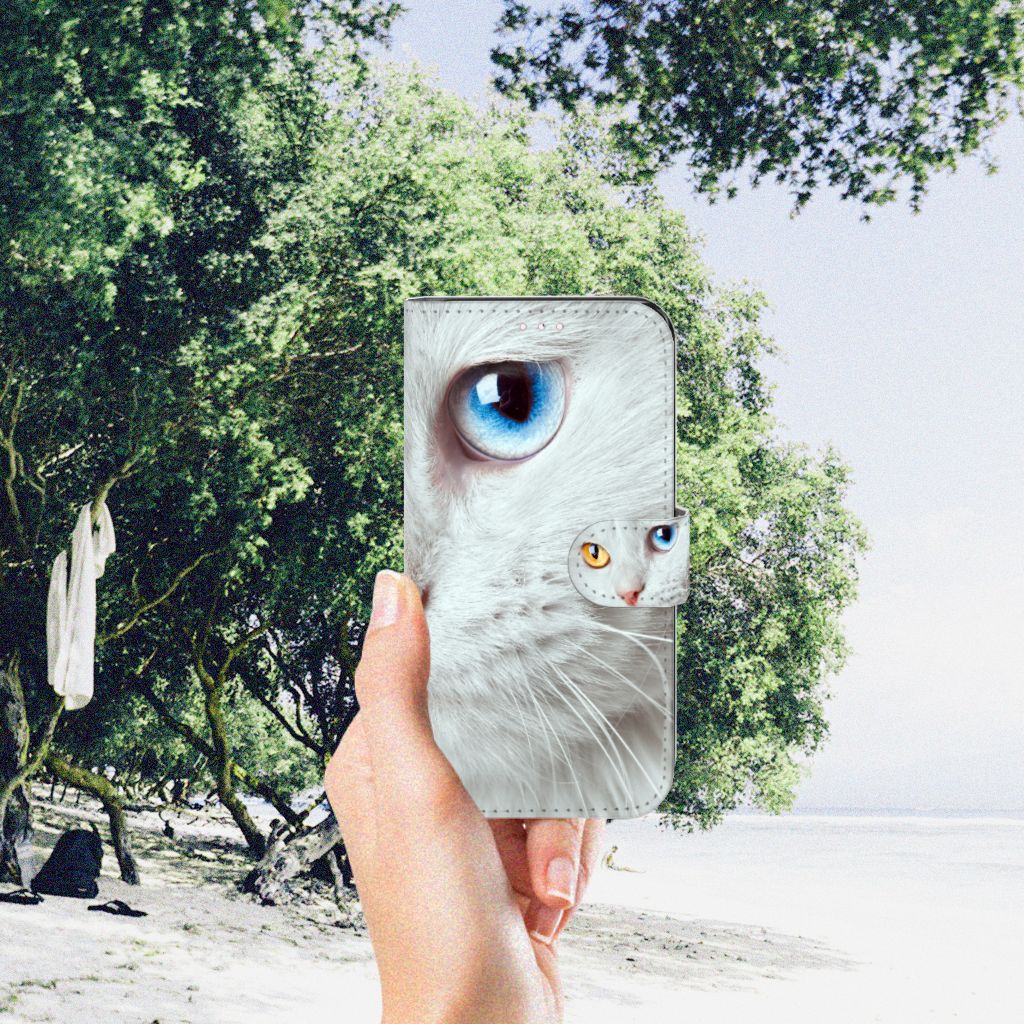 Samsung Galaxy S23 Telefoonhoesje met Pasjes Witte Kat