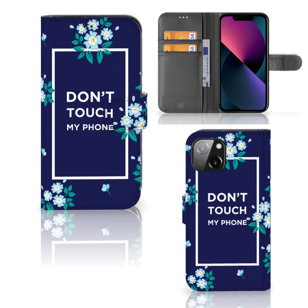 Apple iPhone 13 Portemonnee Hoesje Flowers Blue DTMP