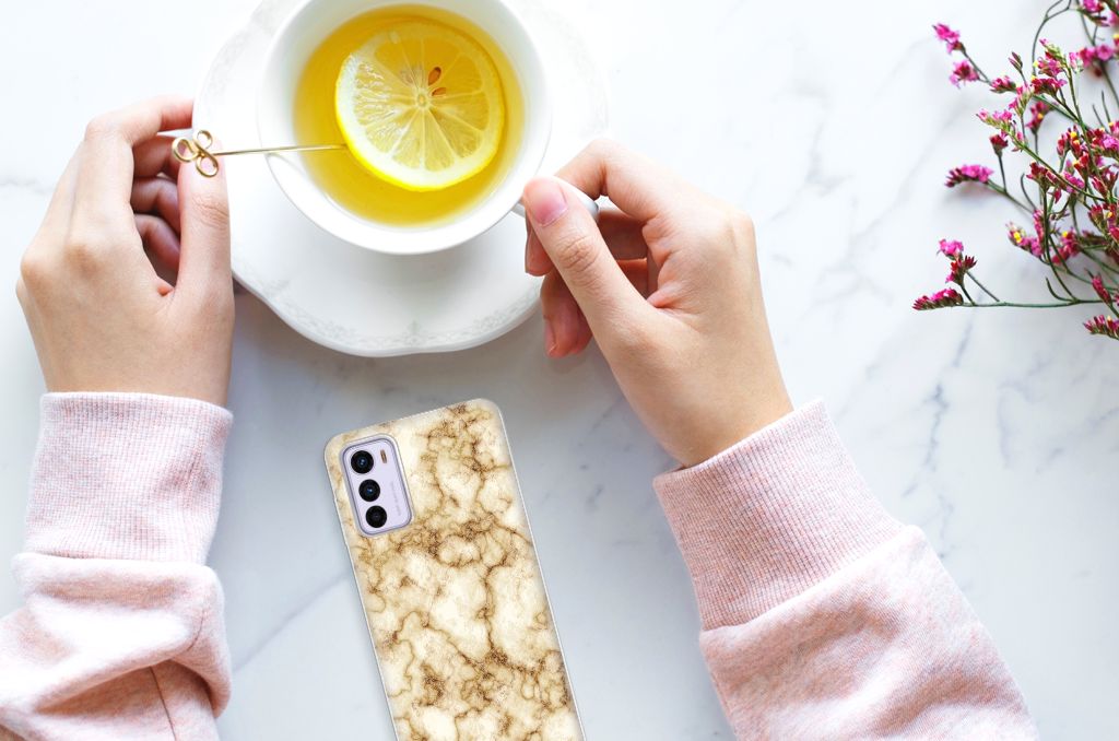Motorola Moto G42 TPU Siliconen Hoesje Marmer Goud B2C Telecom