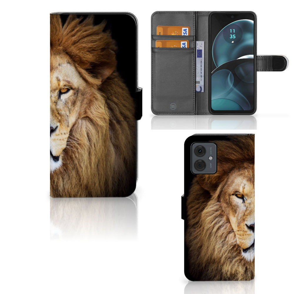 Motorola Moto G14 Telefoonhoesje met Pasjes Leeuw