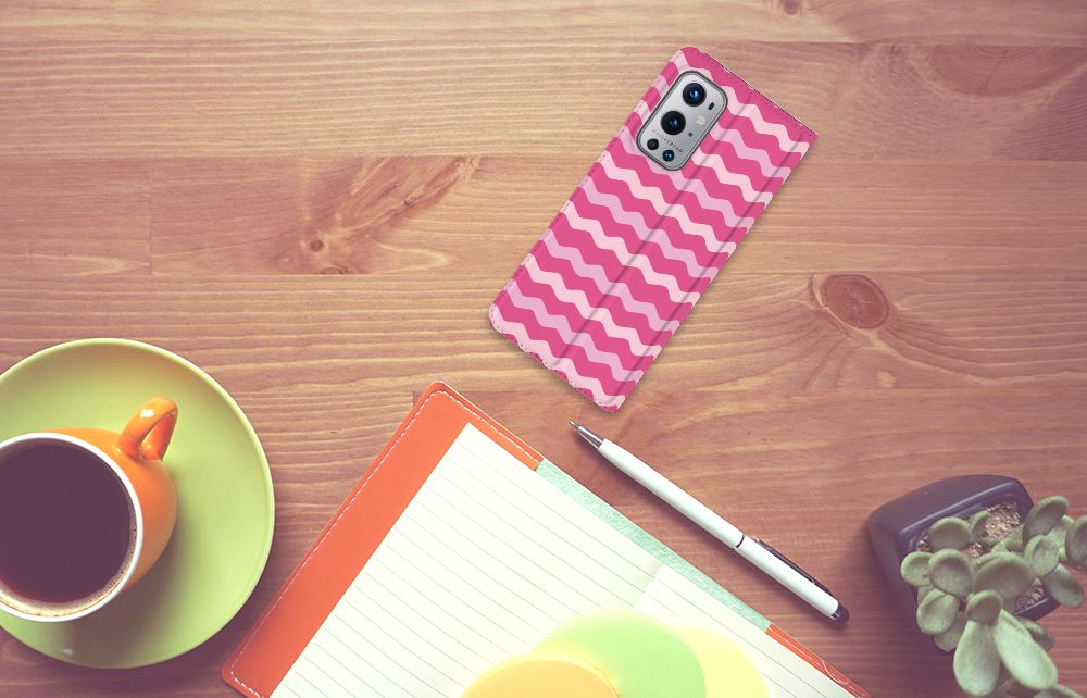 OnePlus 9 Pro Hoesje met Magneet Waves Pink - B2C Telecom