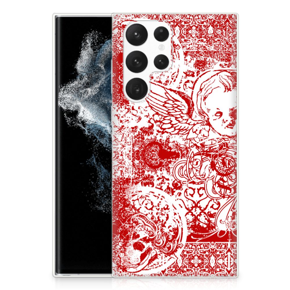 Silicone Back Case Samsung Galaxy S22 Ultra Angel Skull Rood B2C Telecom