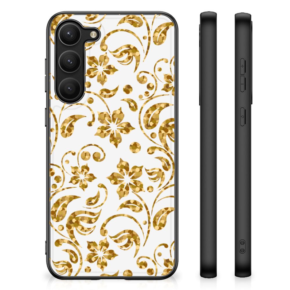 Samsung Galaxy S23 Plus Bloemen Hoesje Gouden Bloemen