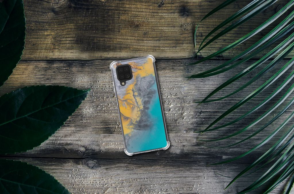 Samsung Galaxy A12 Anti-Shock Hoesje Marble Blue Gold - B2C Telecom