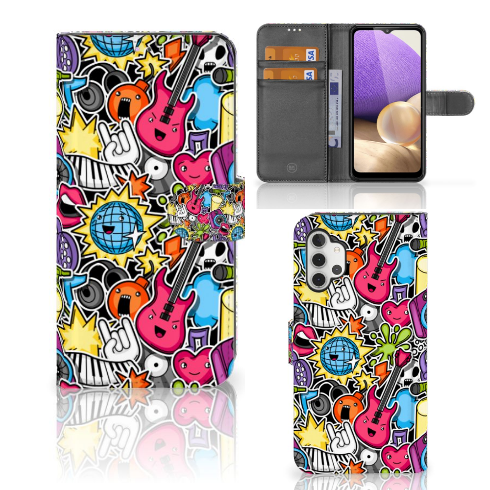 Samsung Galaxy A32 4G Wallet Case met Pasjes Punk Rock
