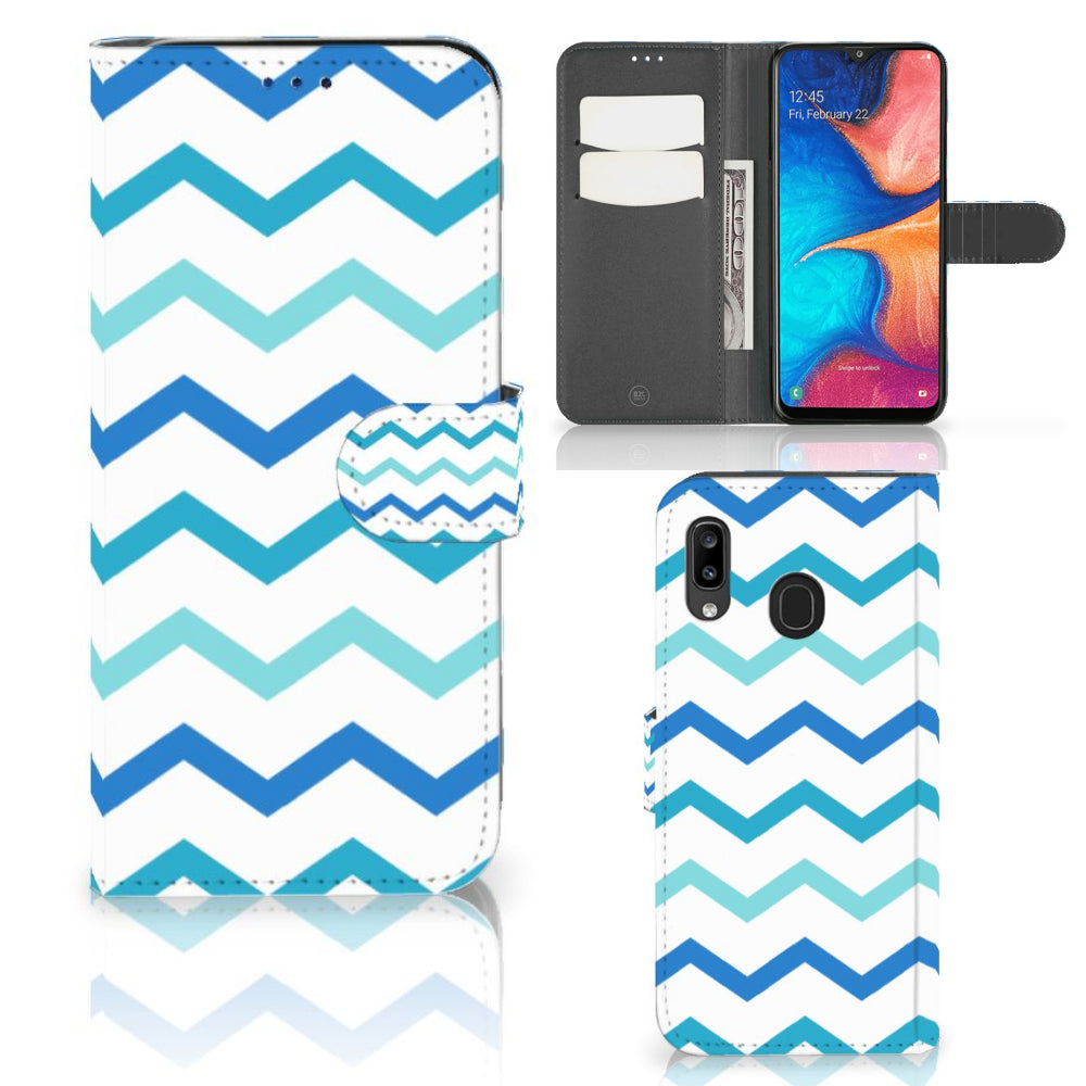 Samsung Galaxy A30 Telefoon Hoesje Zigzag Blauw