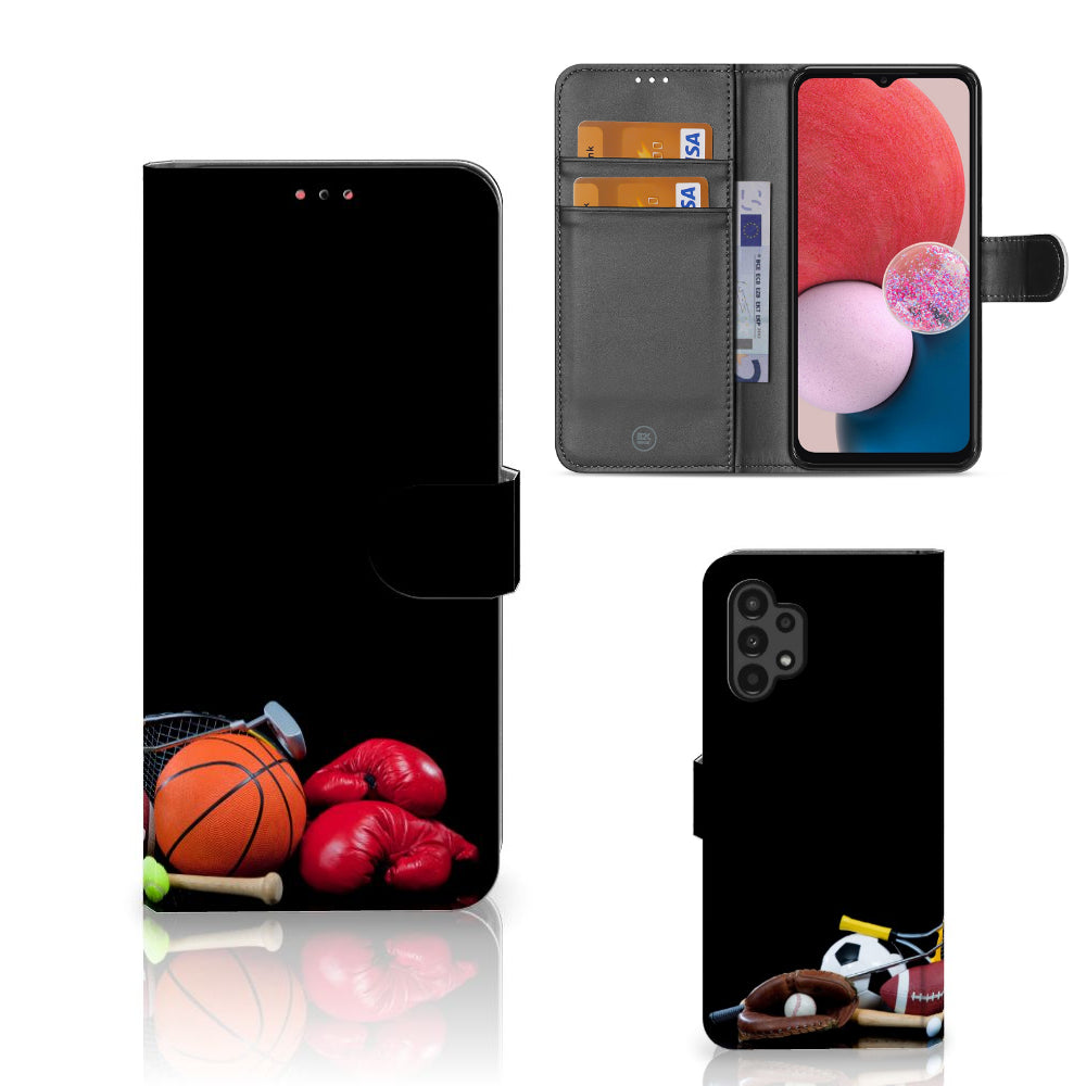 Samsung Galaxy A13 (4G) Wallet Case met Pasjes Sports met sport afbeeldingen en meerdere houders voor pasjes.