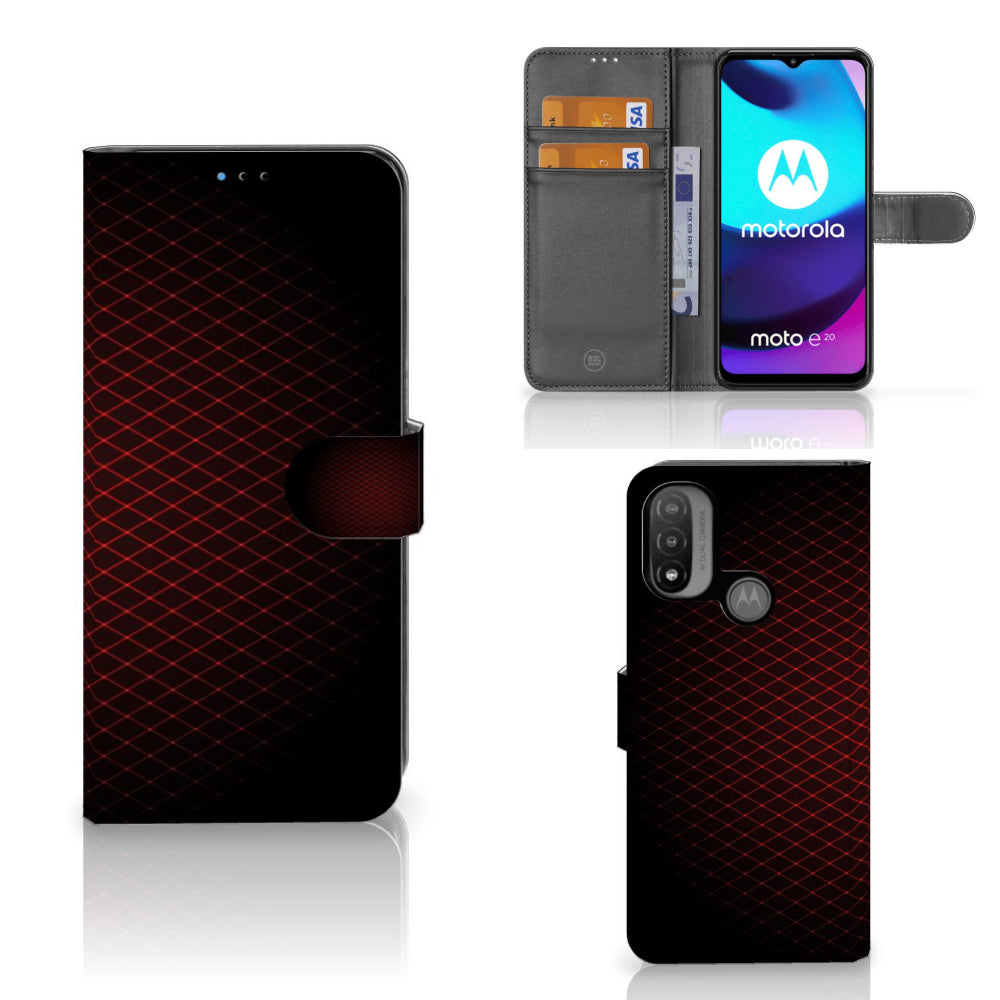 Motorola Moto E20 | E30 | E40 Telefoon Hoesje Geruit Rood met ruimte voor 3 pasjes en opvallend design.