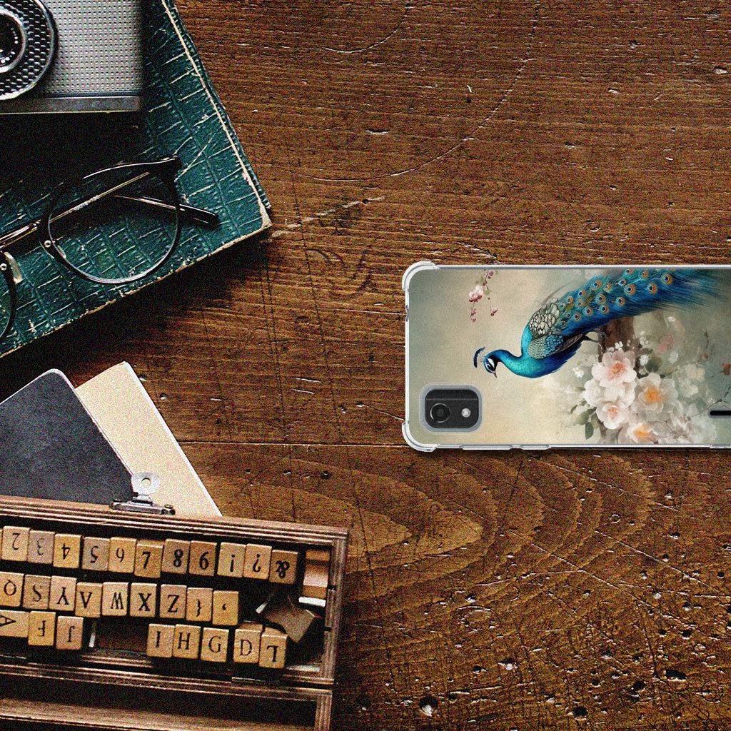 Case Anti-shock voor Nokia C2 2nd Edition Vintage Pauwen telefoonhoesje pauwen bloemen boven