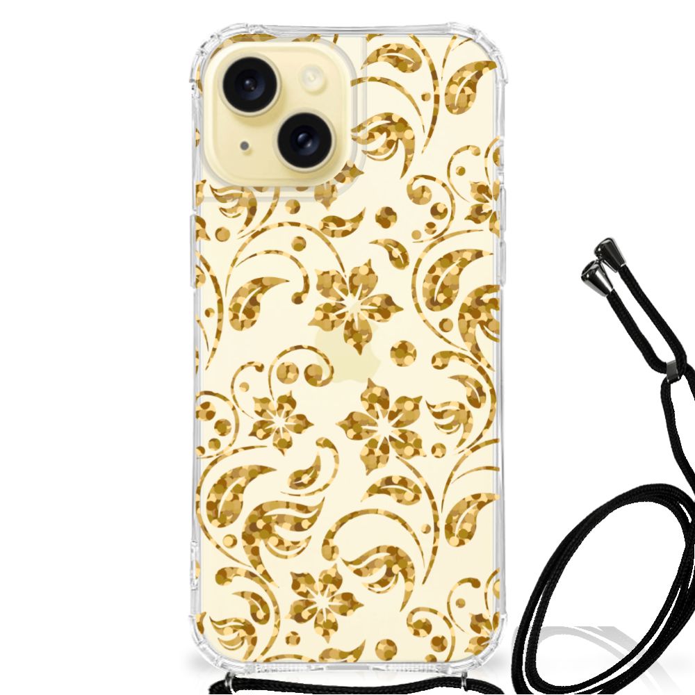 Apple iPhone 15 Case Gouden Bloemen