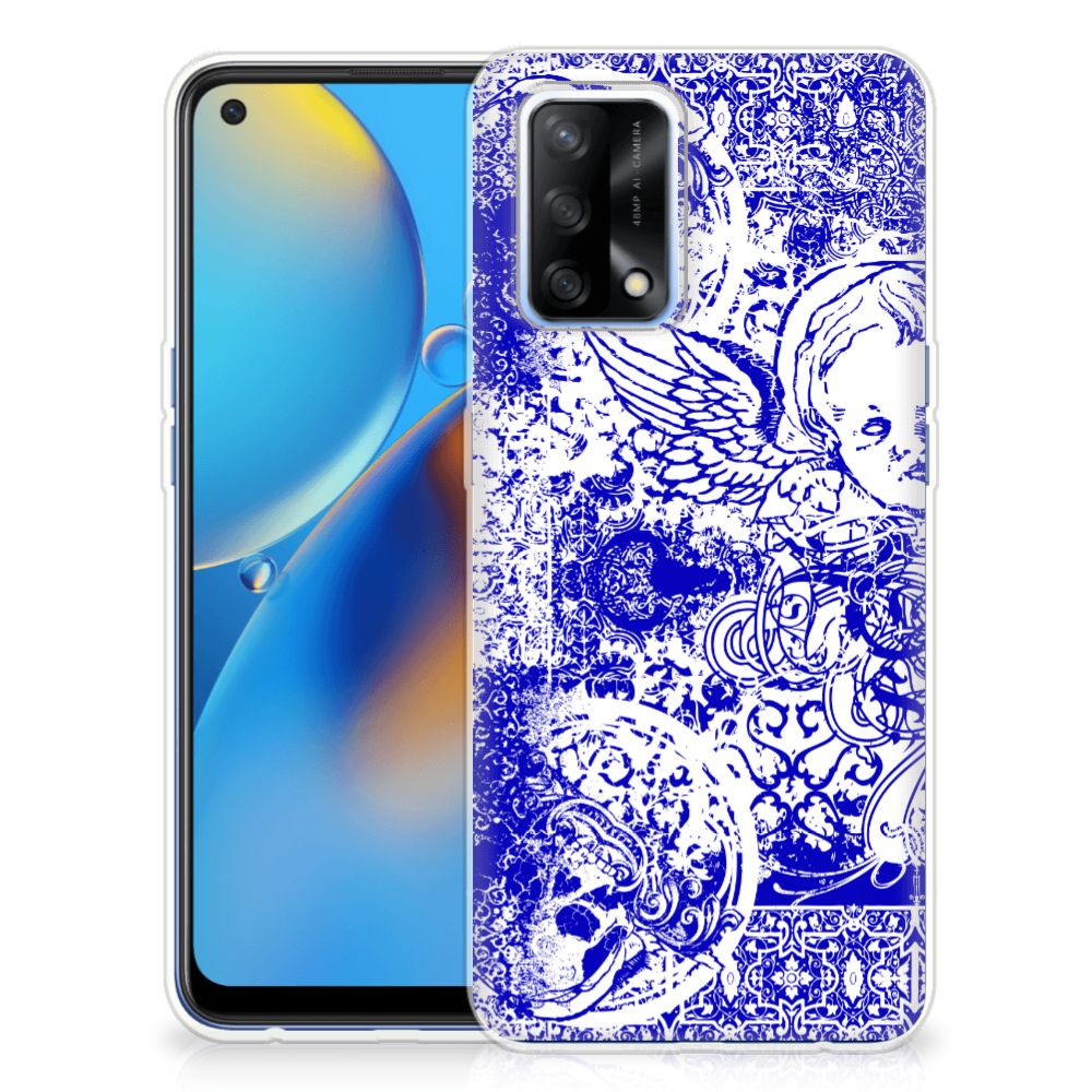 Silicone Back Case OPPO A74 4G Angel Skull Blauw B2C Telecom