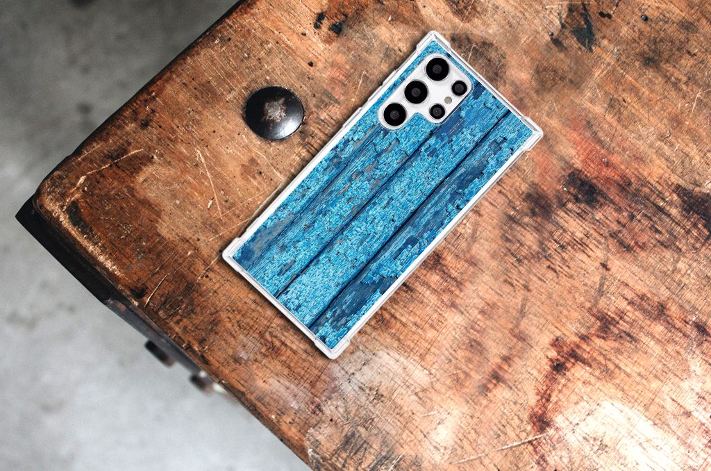 Samsung Galaxy S22 Ultra Stevig Telefoonhoesje Wood Blue B2C Telecom