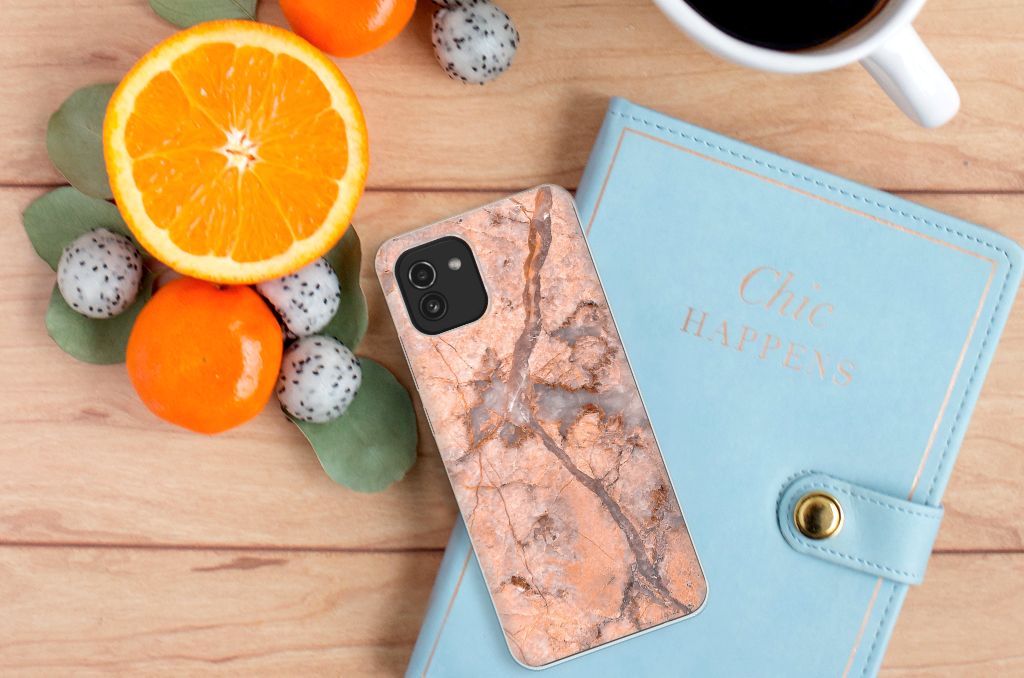 Samsung Galaxy A03 TPU Siliconen Hoesje Marmer Oranje B2C Telecom