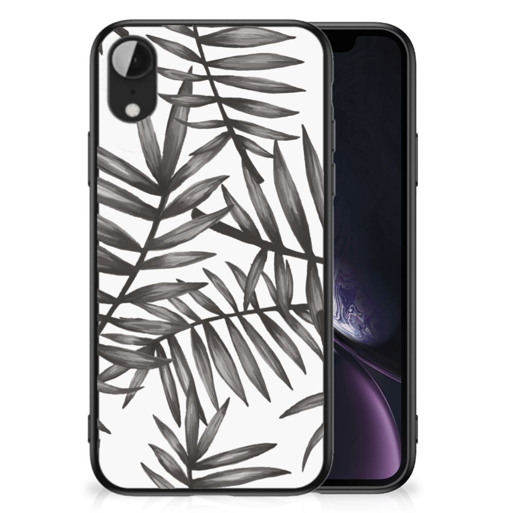 Apple iPhone XR Bloemen Hoesje Leaves Grey