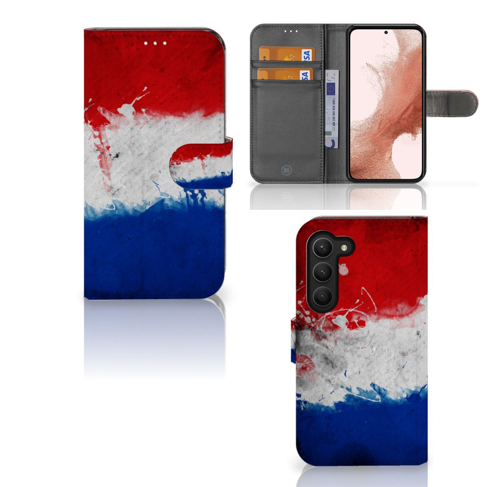 Samsung Galaxy S23 Bookstyle Case Nederland met design van de Nederlandse vlag, perfect voor telefoonbescherming.