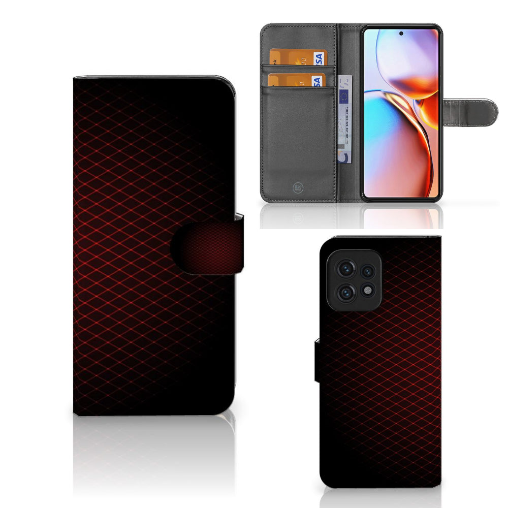 Motorola Edge 40 Pro Telefoon Hoesje Geruit Rood met pasjesvak en minimalistisch design