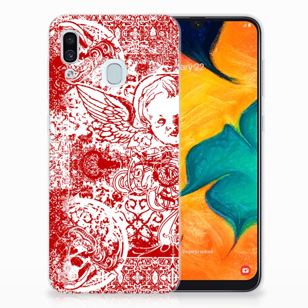 Silicone Back Case Samsung Galaxy A30 Angel Skull Rood