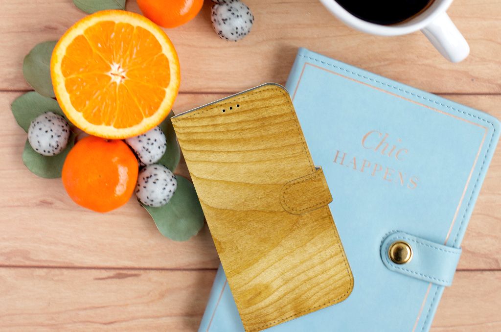 iPhone 14 Plus Book Style Case Licht Hout