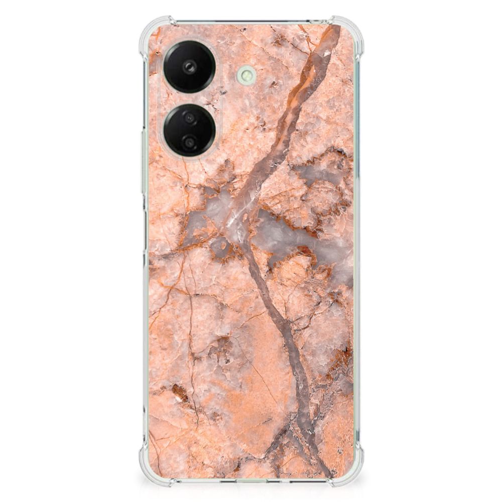 Xiaomi Redmi 13C 4G Anti-Shock Hoesje Marmer Oranje
