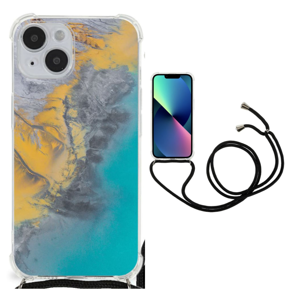 iPhone 14 Anti-Shock Hoesje Marble Blue Gold