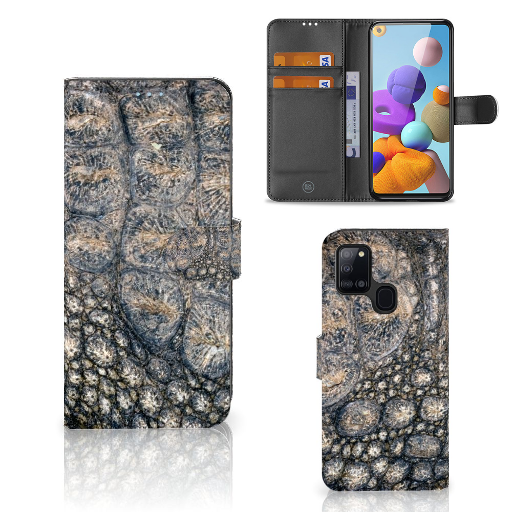 Samsung Galaxy A21s Telefoonhoesje met Pasjes Krokodillenprint